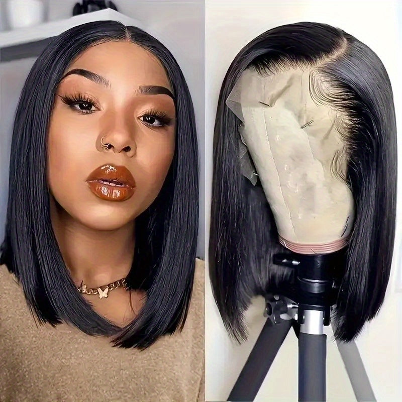 Elegant Straight Bob Wig - 200% Density 13x4 HD Lace Front, Pre-Plucked with Baby Hair, Glueless Brazilian Human Hair, Shoulder-Length Bob Style for Women, Natural Look, 100% Real Human Hair, Short Hair Wig